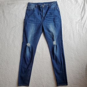 SHEIN Hi-Rise Skinny Blue Distressed Stretchy Jeans Size XL